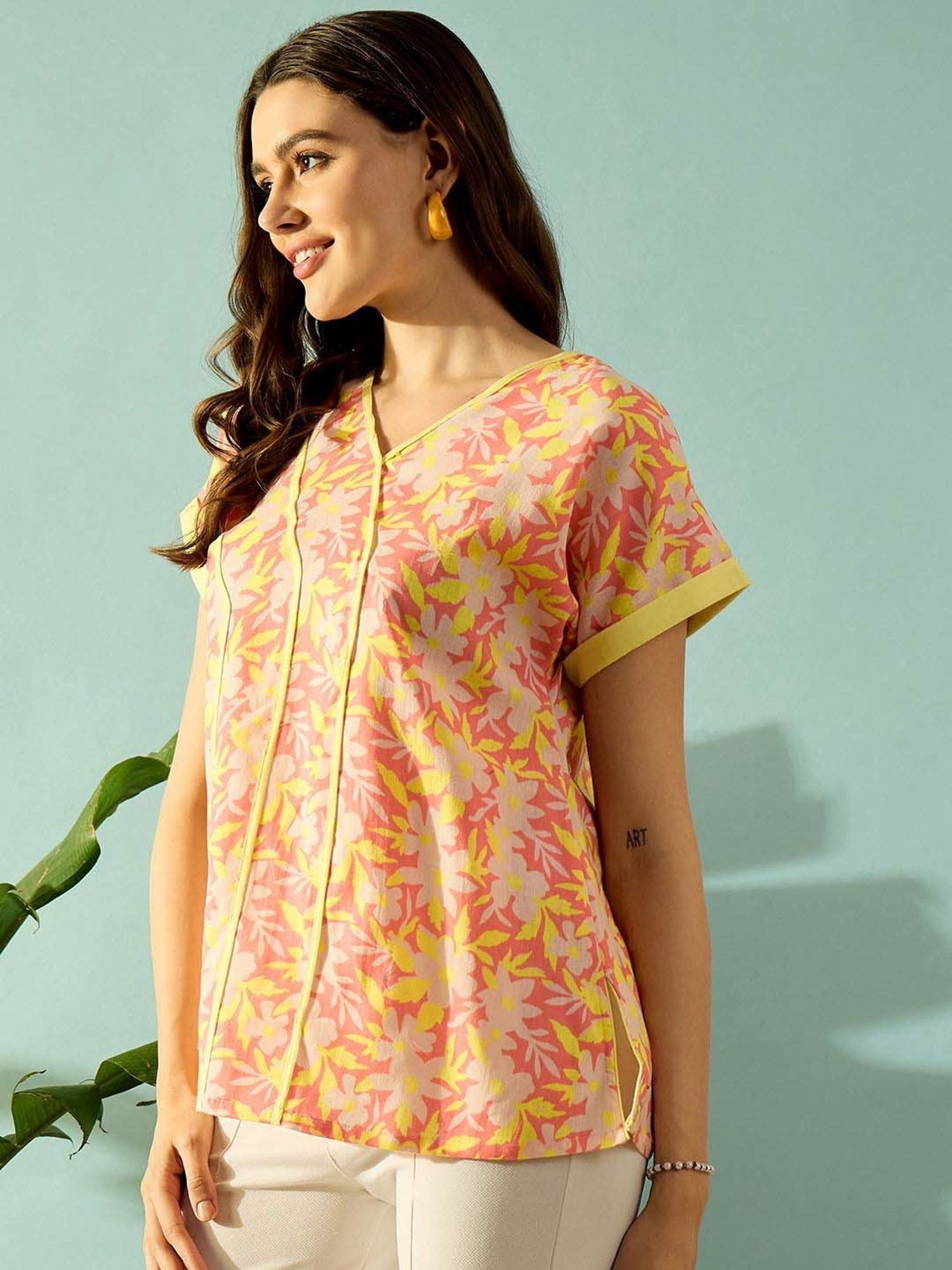 The Kaftan Company Pink Cotton Printed Top