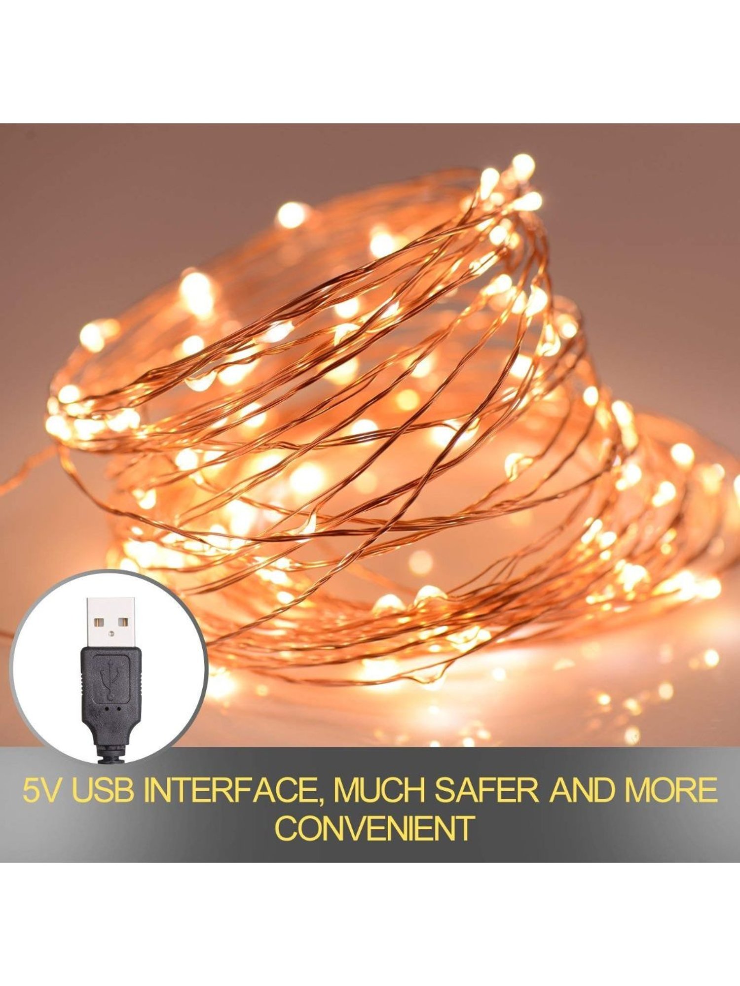 XERGY USB 50 LED 5 Meter Waterproof Fairy String Lights Starry String Lights with USB. (Yellow)
