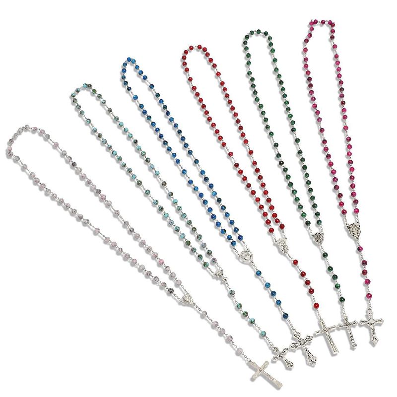 Juvale 12 Piece Catholic Rosary Glass Beads Necklace, 6 Pendants Design and Colors, 19.7"