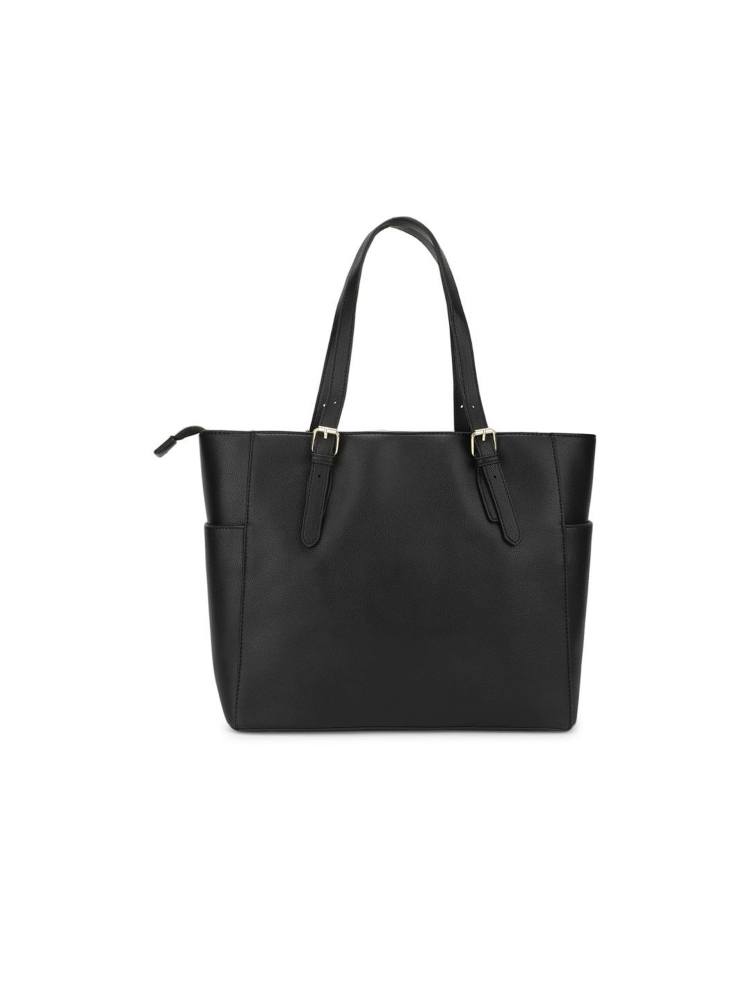 Tyra Liana Black Solid Faux Leather Tote Handbag