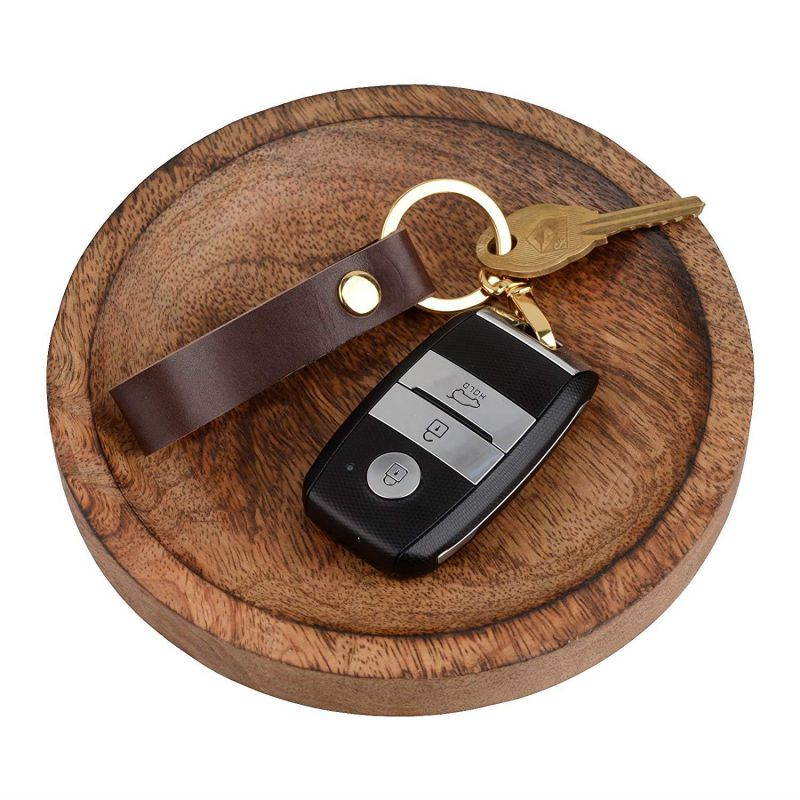 Richbud Vegetable Leather Keychain POB Lobster Snap Gold Handcraft Key Ring Lanyard Handmade (Dark Brown)