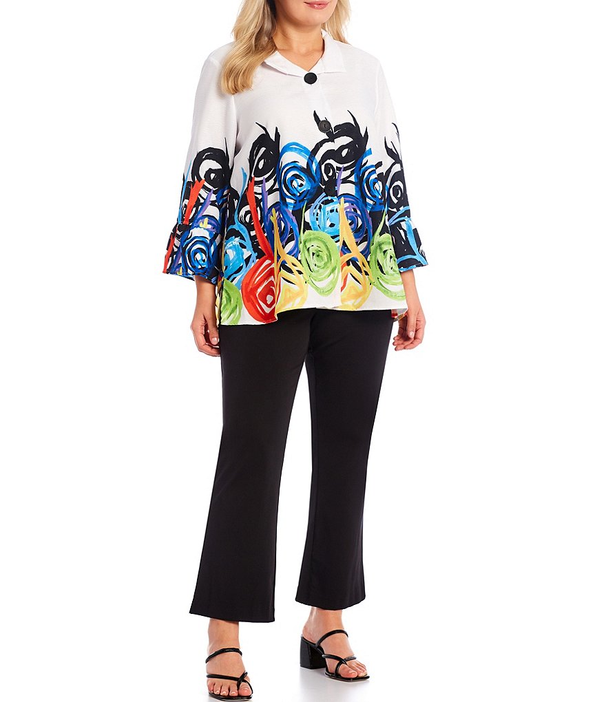Ali Miles Plus Size Swirl Print Ruffle Sleeve Jacket