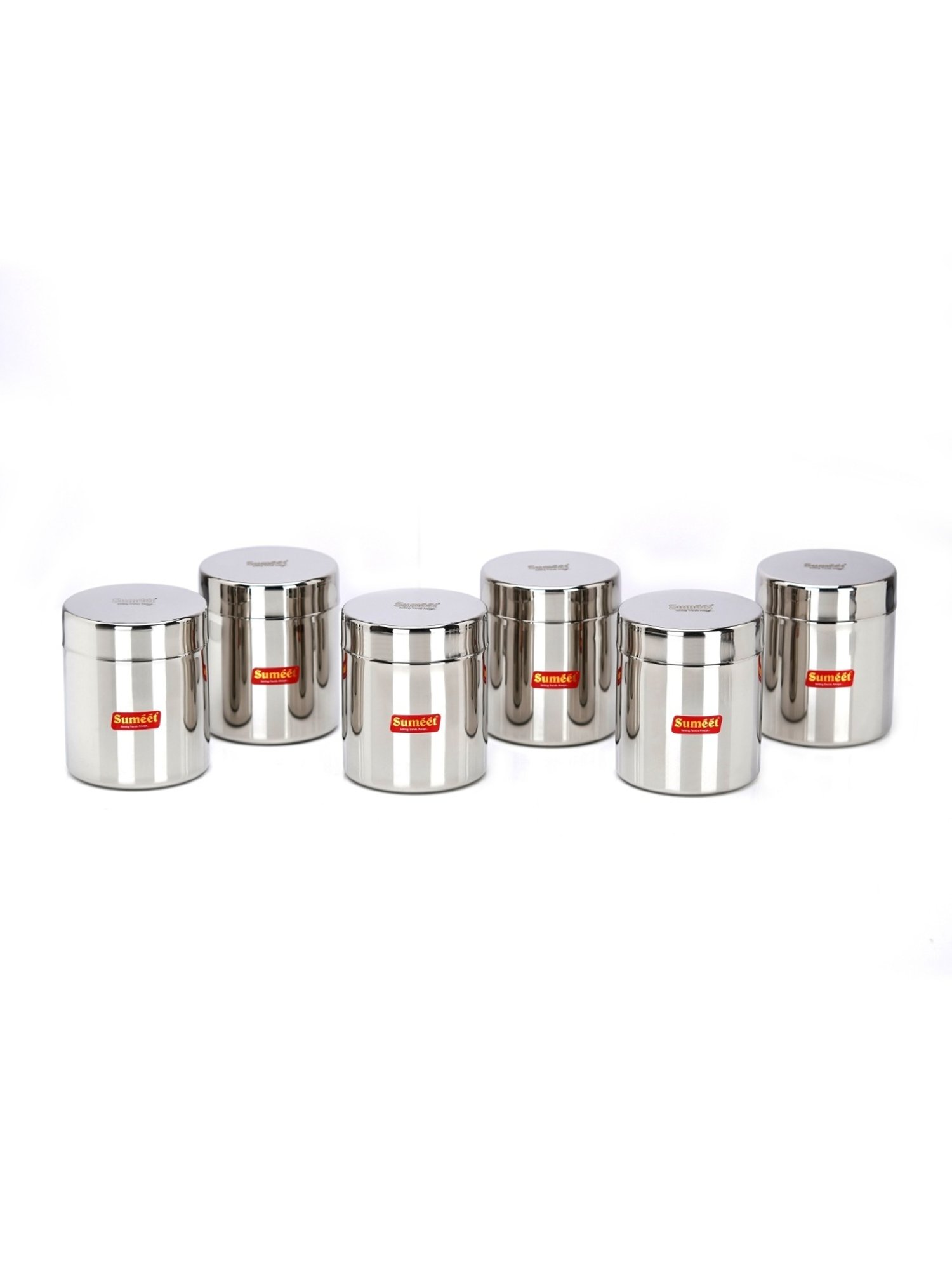 Sumeet S.S. Small Canisters/Jars/Ubha Dabba/Storage Containers set of 6Pcs, 350ml each, 7.5cm Dia