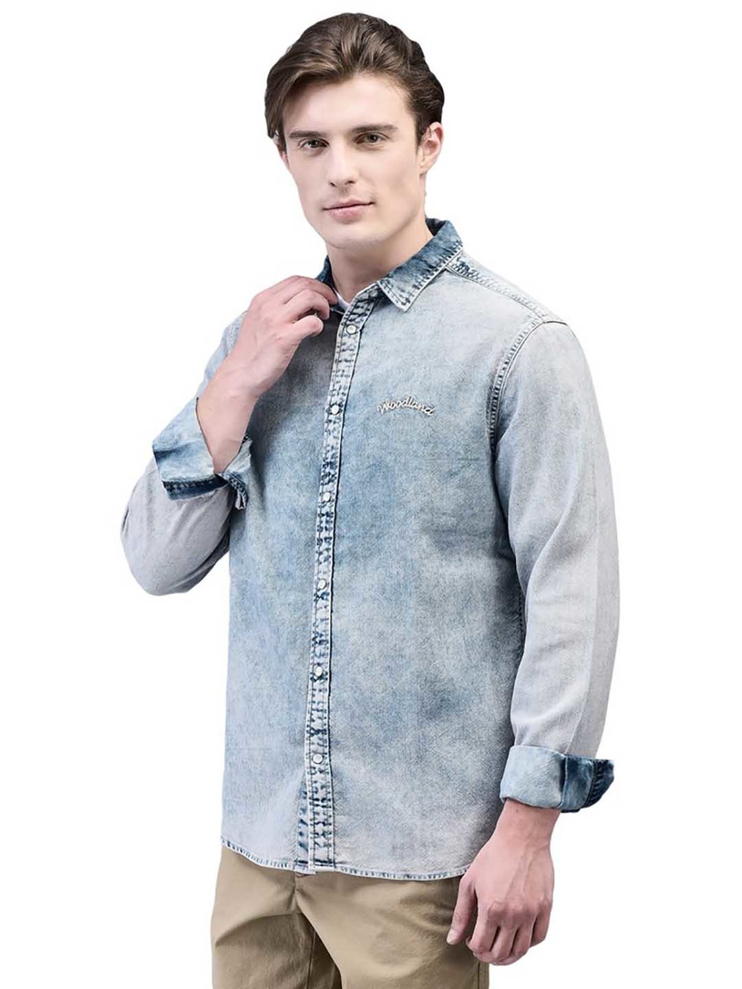 Woodland Light Blue Regular Fit Cotton Shirt
