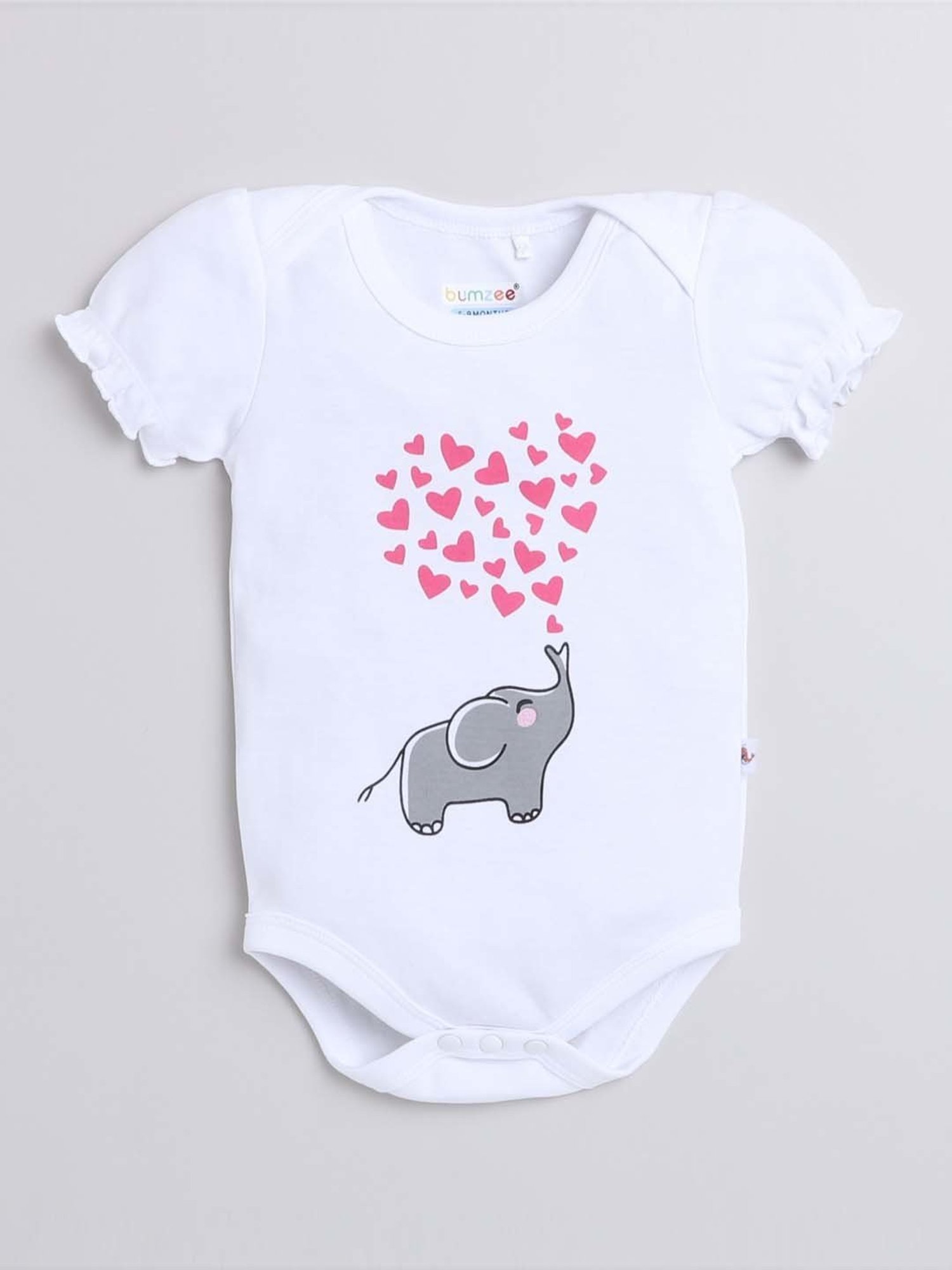 Bumzee Kids Pink & White Cotton Printed Full Sleeves Bodysuit Set