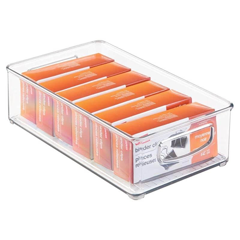 Stackable Plastic Home Office Storage Organizer Container with Handles for Cabinets Drawers Desks Workspace BPA Free for Pens Pencils Highlighters Notebooks 6 Wide 4 Pack Clear