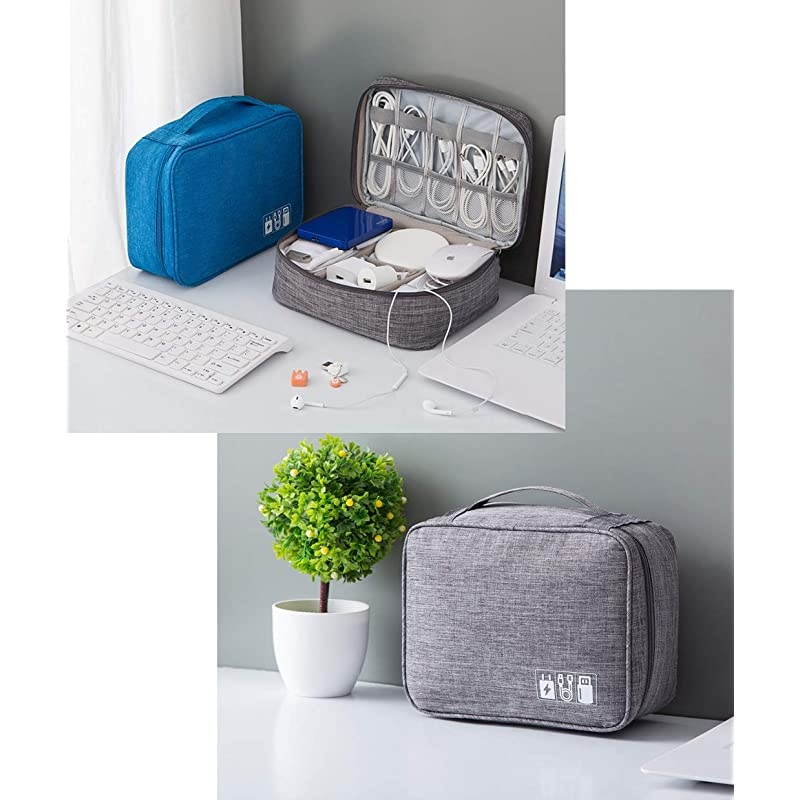 Organizer, Electronic Accessories Double Layer Travel Cable Organizer Cord Storage Bag for Cables, iPad (Up to 9.7''), Charger, Phone, USB, SD Card(Black)