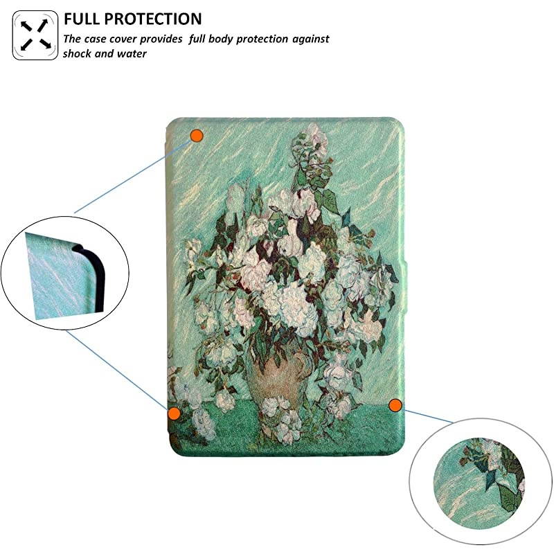 Paperwhite Case - Paperwhite 1/2 / 3 Generation - Auto Wake/Sleep, Shockproof, Lightest Leather (fits Paperwhite 2012, 2013, 2015 Version) (6 inch, Roses)