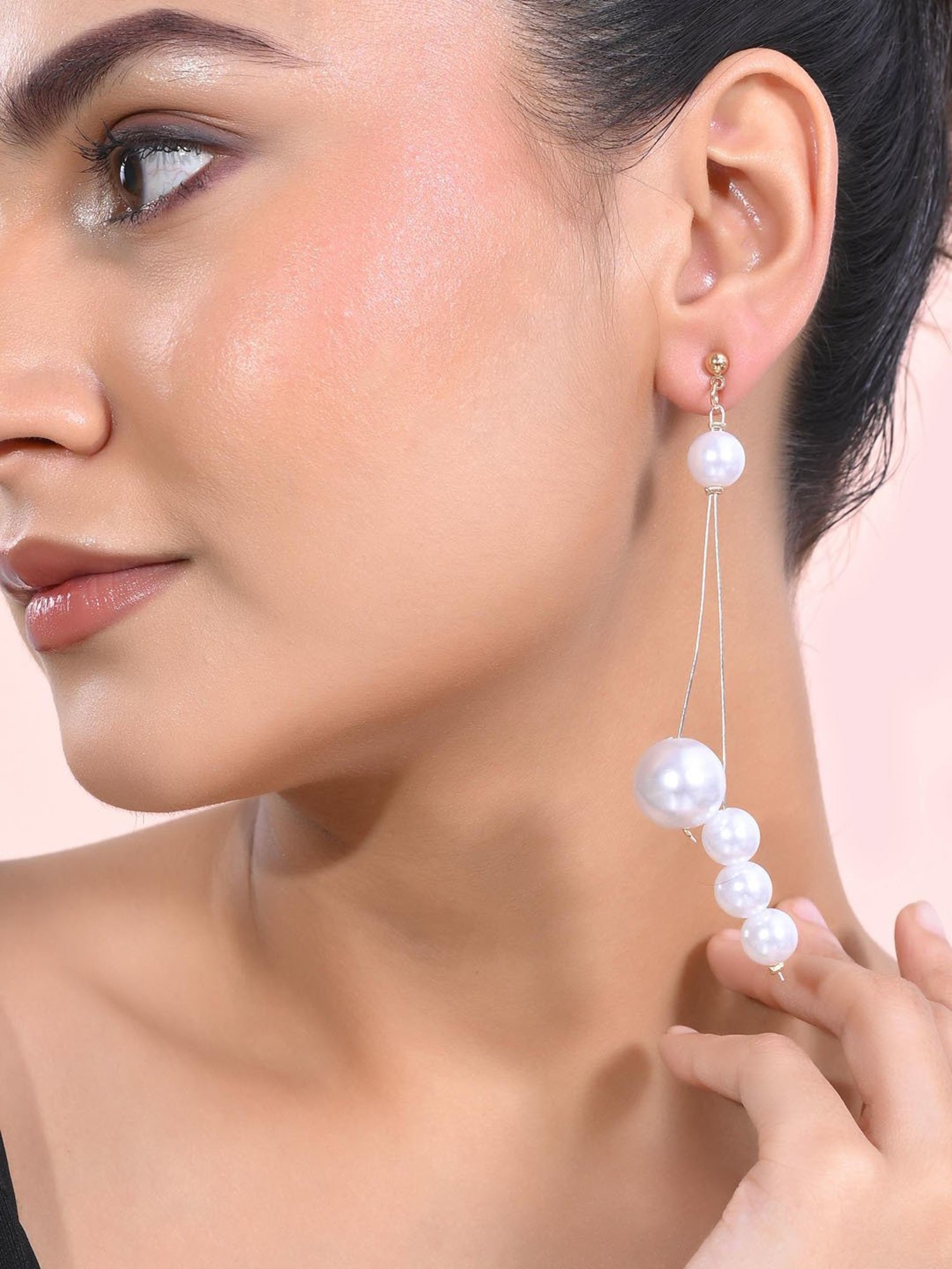 VOJ Pearl Studded Handcrafted Classic Drop Earrings for Women