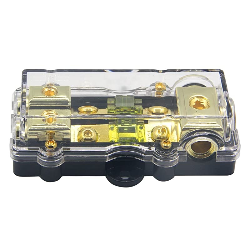 Power Distribution Block 2 Way 48 AWG Gauge AGU Fuse Holder Distribution Block 4 Gauge in to 2 8 Gauge Out with 100A FusesBlue