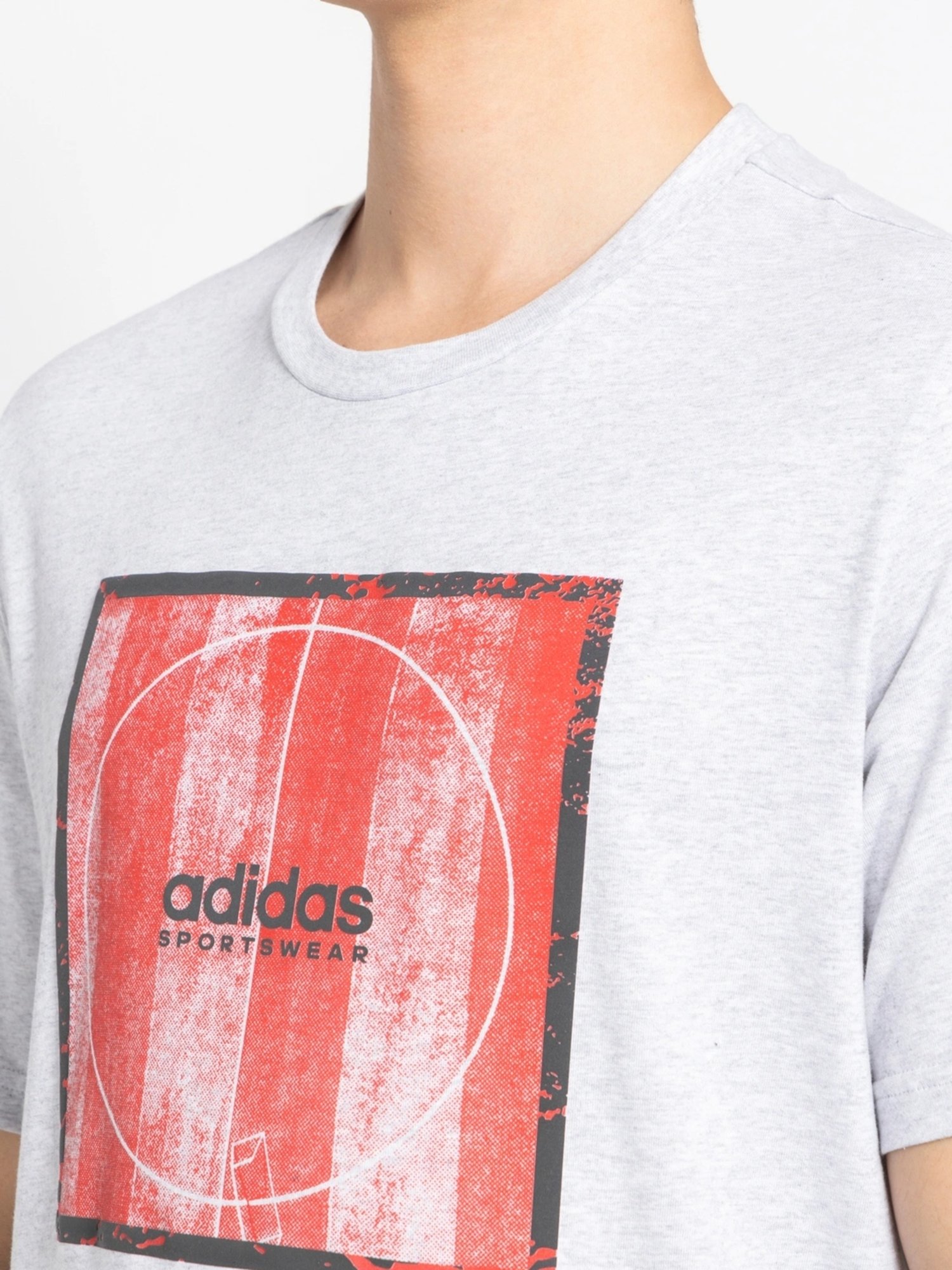 Adidas Grey Cotton Regular Fit Printed T-Shirt