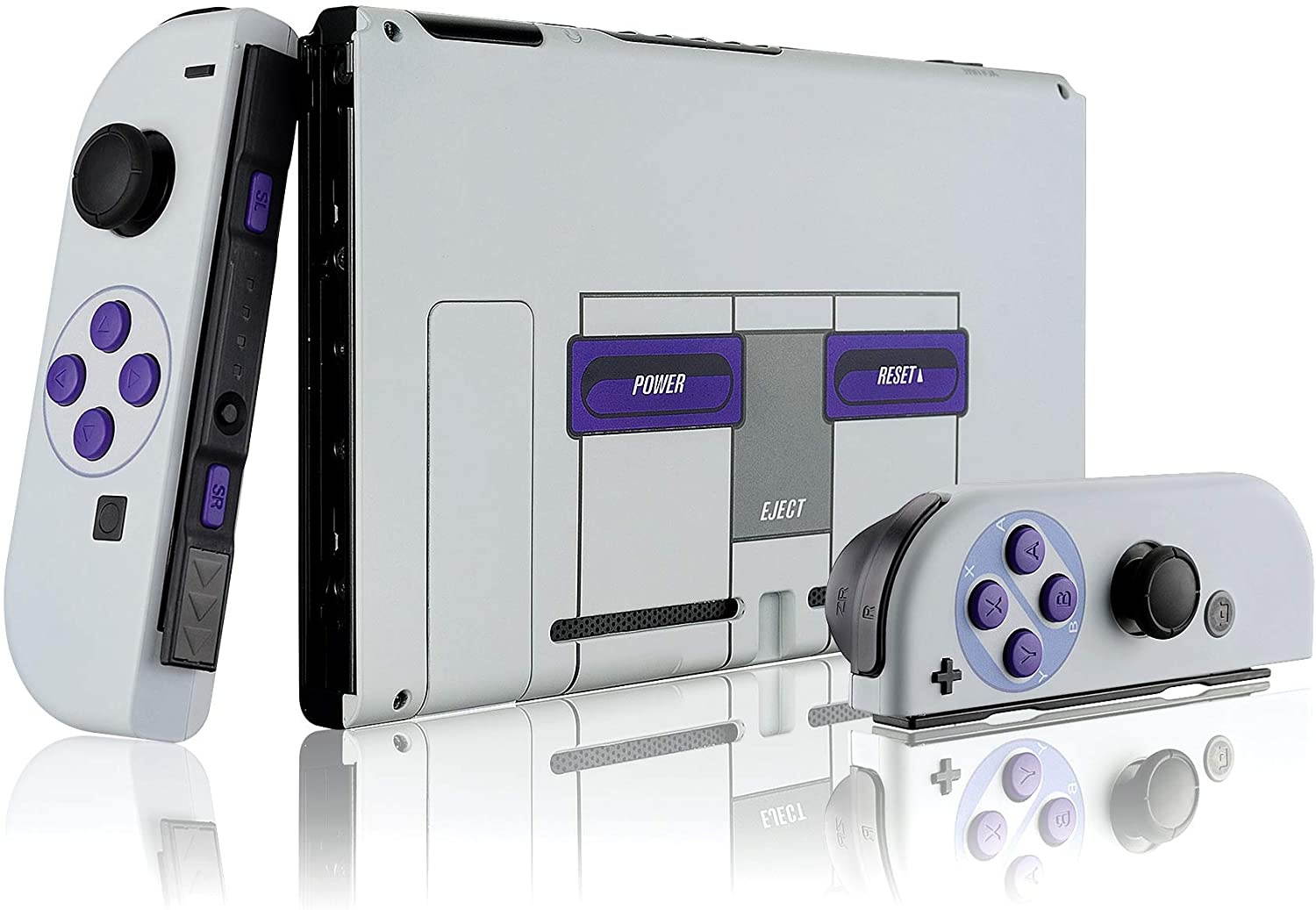 eXtremeRate Soft Touch Grip Back Plate for Nintendo Switch Console, NS Joycon Handheld Controller Housing with Full Set Buttons, DIY Replacement Shell for Nintendo Switch - Classics SNES Style