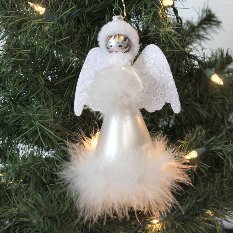 Italian Ornaments 6.5" Angel W/ Marabou Ornament Religious Wings  -  Tree Ornaments