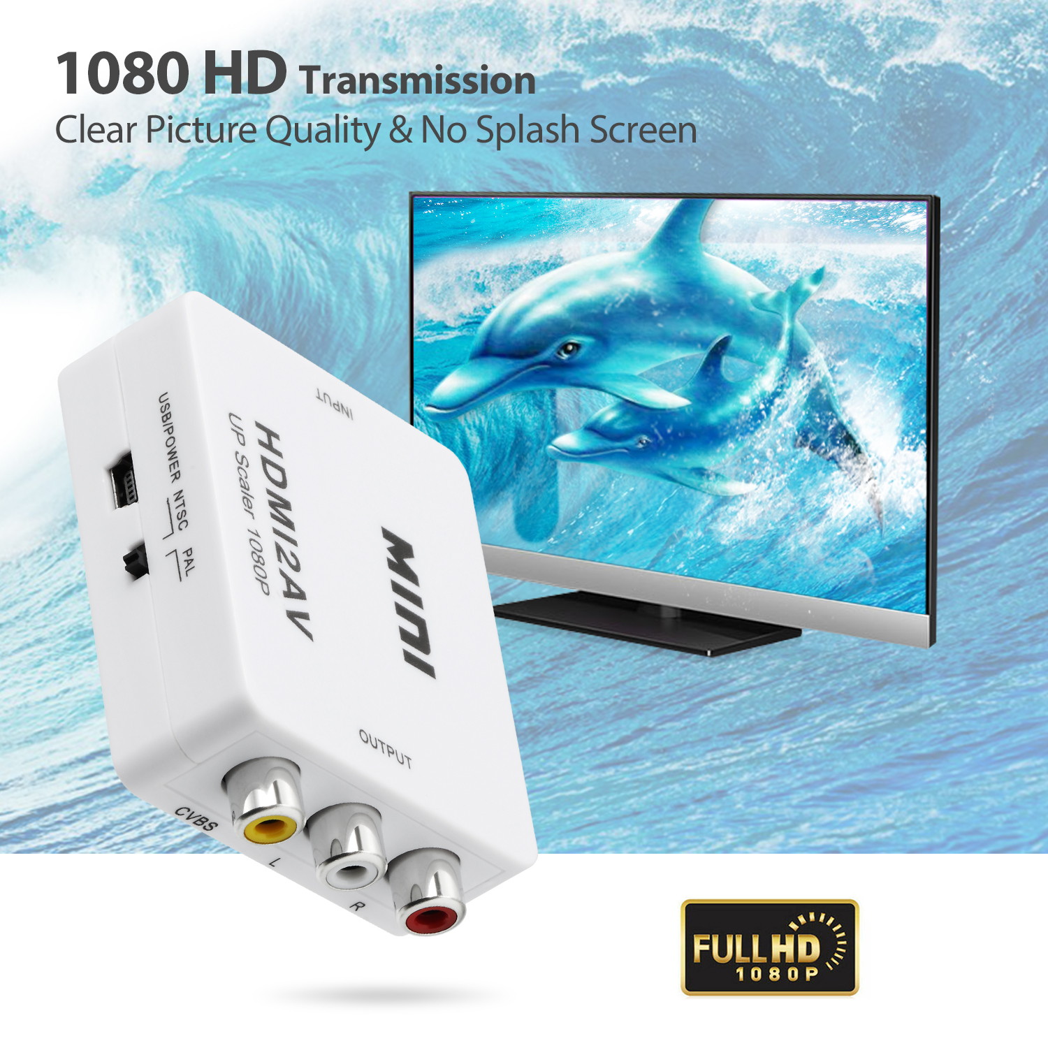Mini HDMI to AV Adapter, Full HD Mini Composite 1080P HDMI To AV Converter Adapter Cable RCA CVBS Video Audio for TV