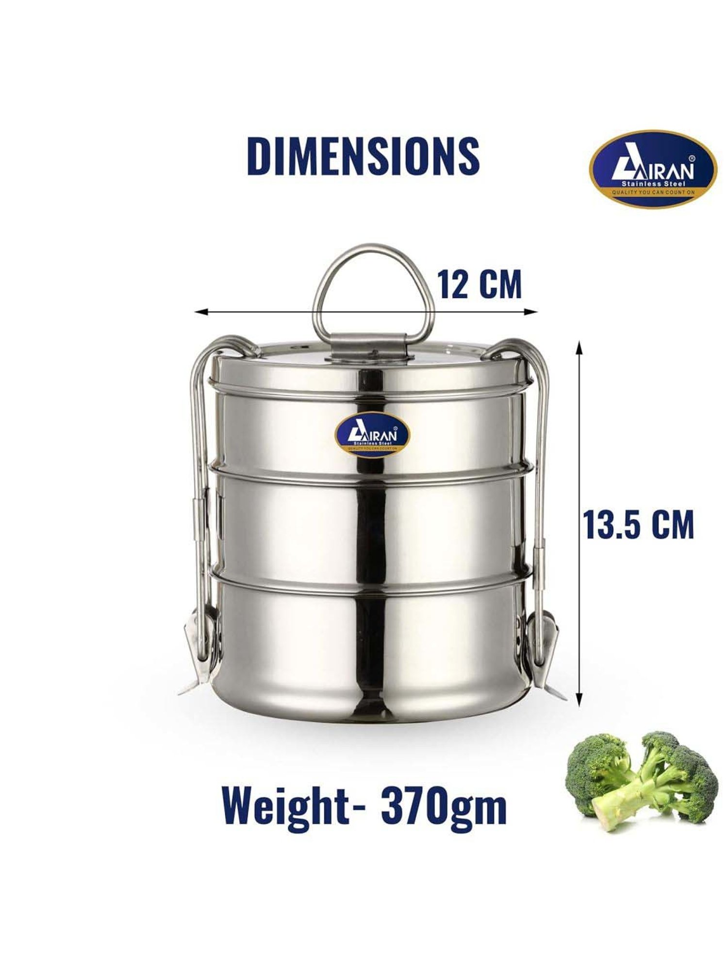 Airan Silver Stainless Steel Travelling Lunch Box Set For Office & School