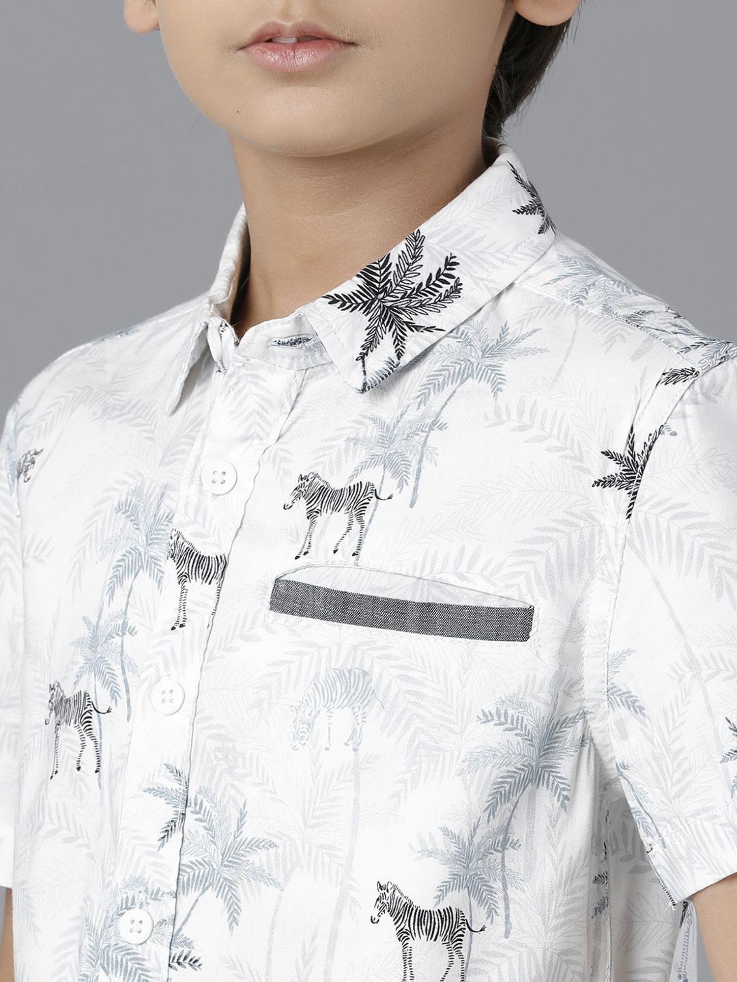 Under Fourteen Only Kids Off White Cotton Printed Shirt
