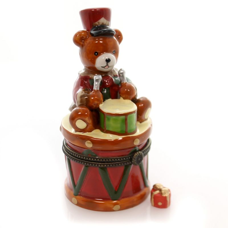 Hinged Trinket Box 4.5" Bear & Drum Christmas Teddy Present  -  Decorative Figurines