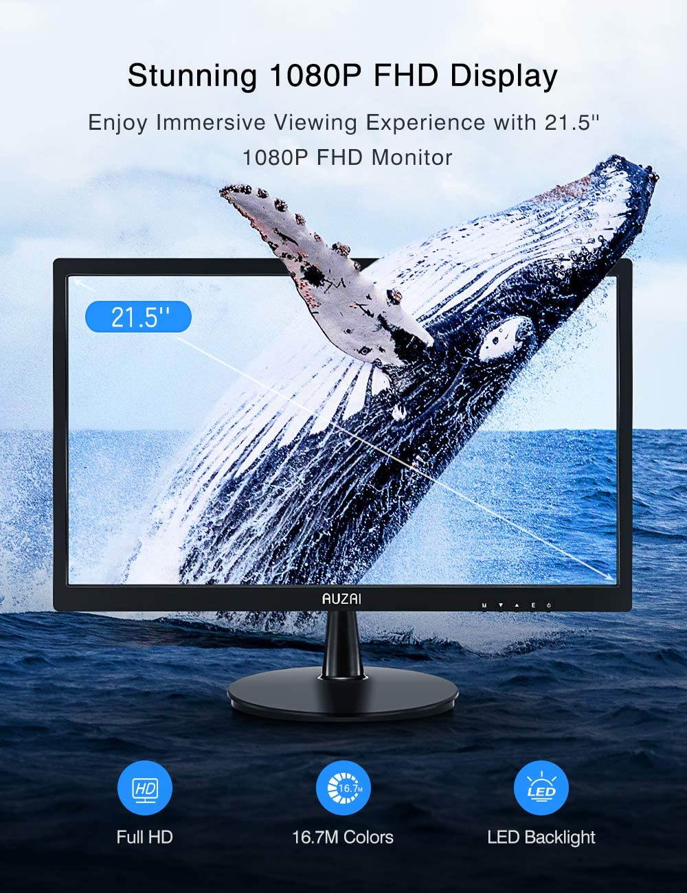 AUZAI 21.5 inch Computer Monitor, 1080p FHD LED Computer Monitor for Business 75Hz 5ms with VESA Mounting Eye Care Anti Glare Panel Tilt HDMI VGA Port, Black