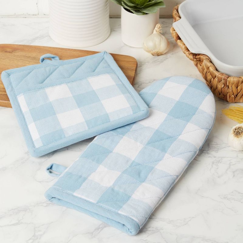 2pc Cotton Buffalo Check Oven Mitt and Pot Holder Set Blue - Design Imports