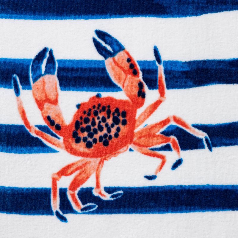 Crab Striped Beach Towel Blue/White - Sun Squad™