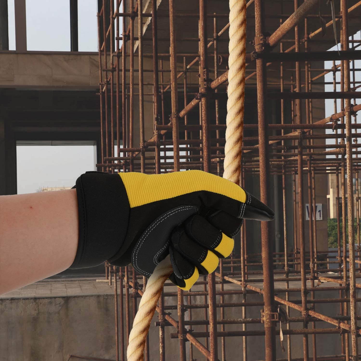 Safety Work Gloves - Breathable & Flexible Gardening Work Gloves for Garden, Yard, Mechanic, Welding (Black,Large)