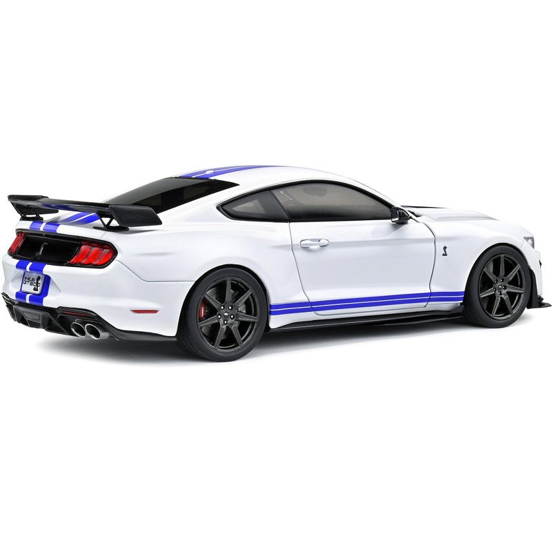 2020 Ford Mustang Shelby GT500 White with Blue Stripes 1/18 Diecast Model Car by Solido