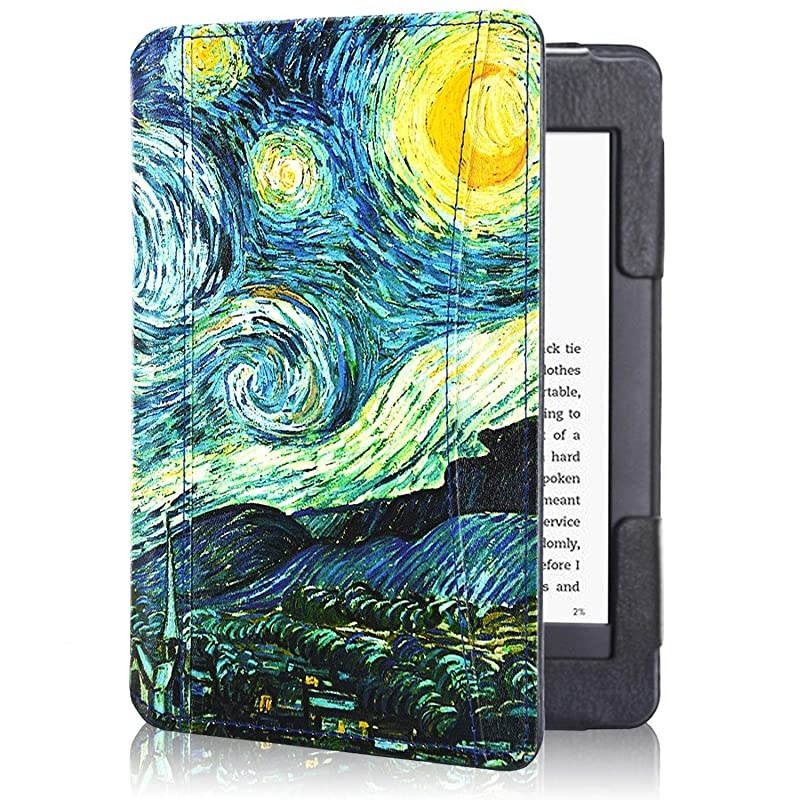 Kindle Paperwhite Case 2018, Folio Smart Cover Leather Case with Auto Sleep Wake Feature for All New and Previous Kindle Paperwhite Models, Starry Night