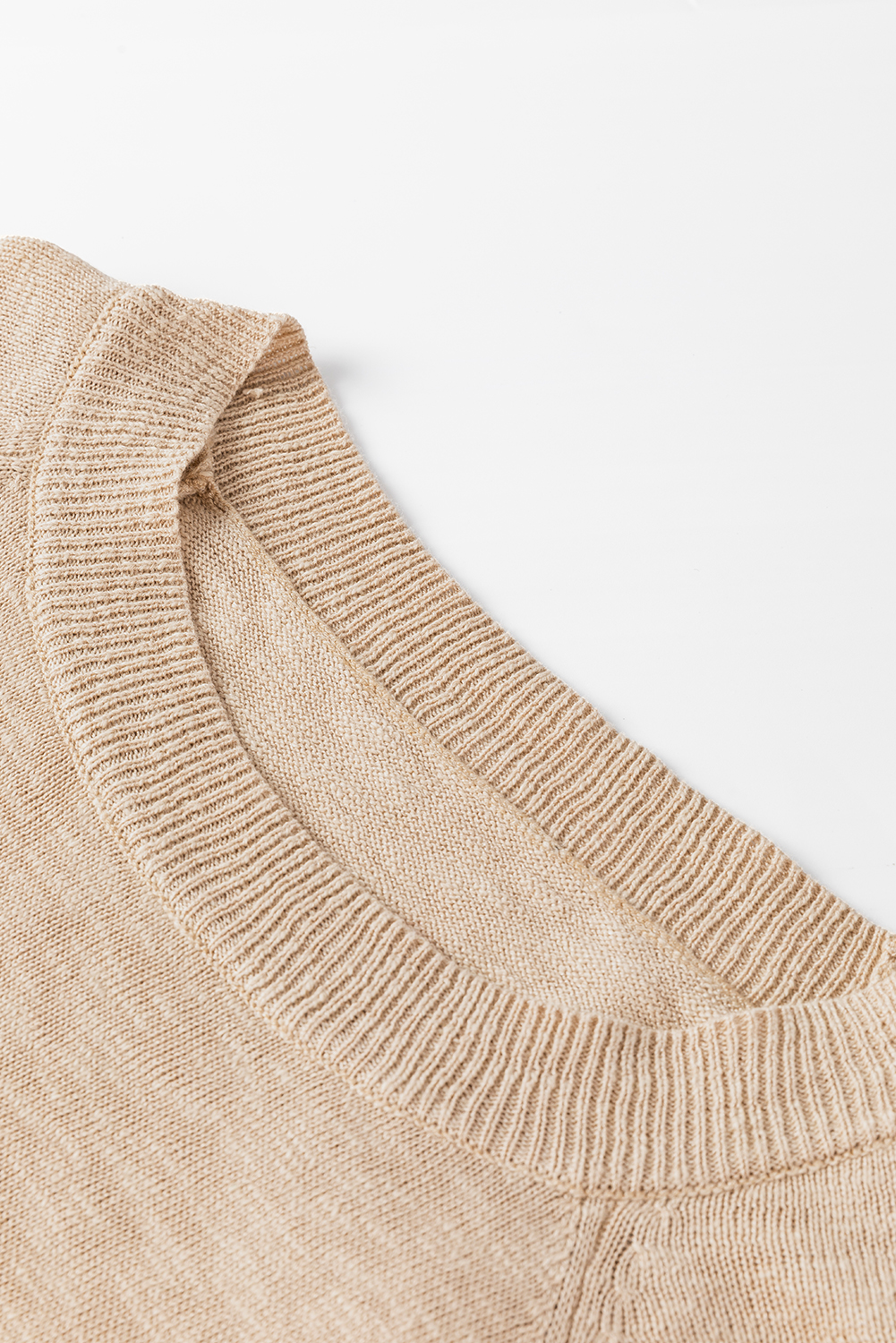 Smoke Gray Round Neck Short Raglan Sleeve Knitted T-shirt