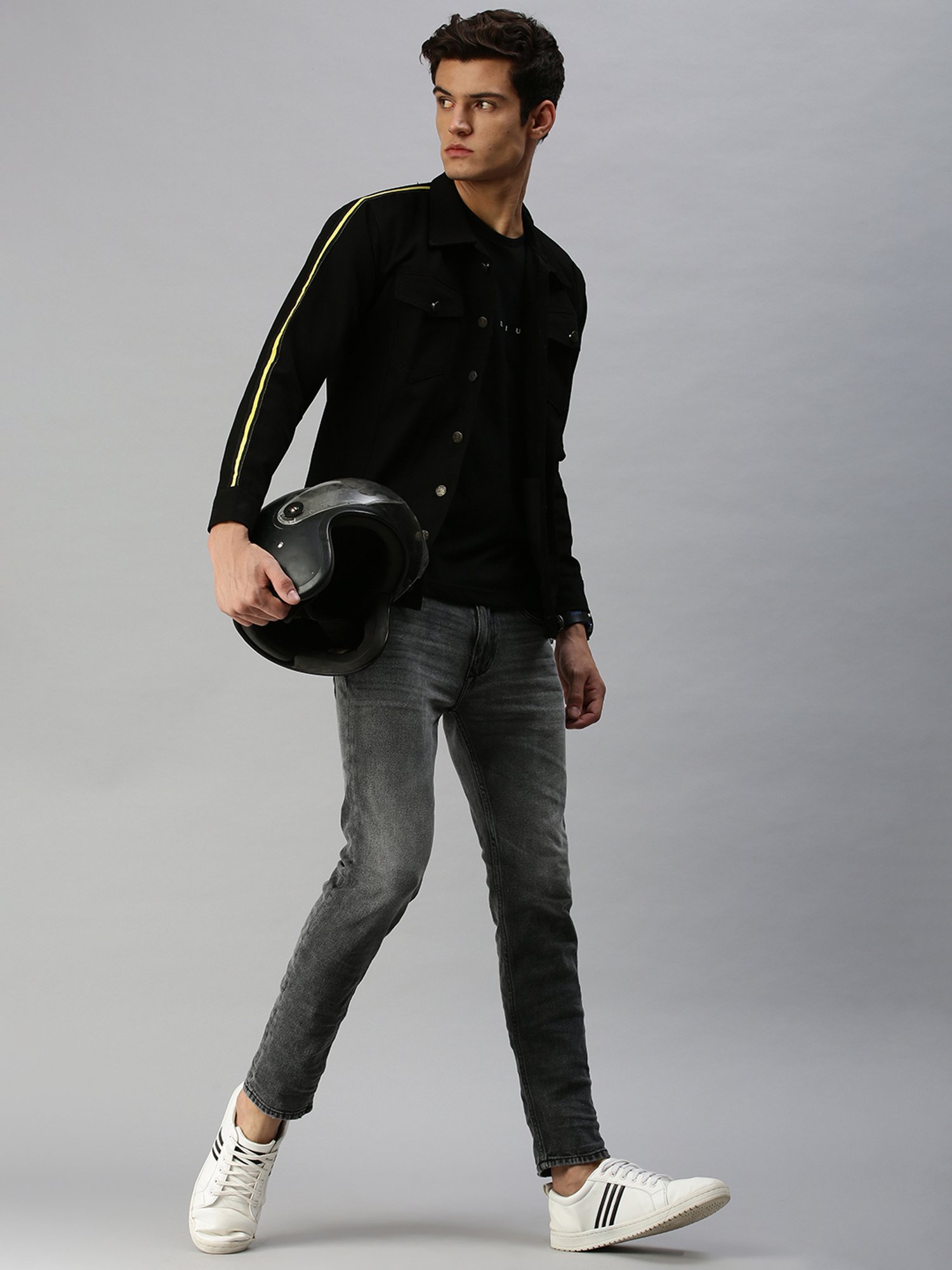 VOXATI Black Full Sleeves Shirt Collar Denim Jacket