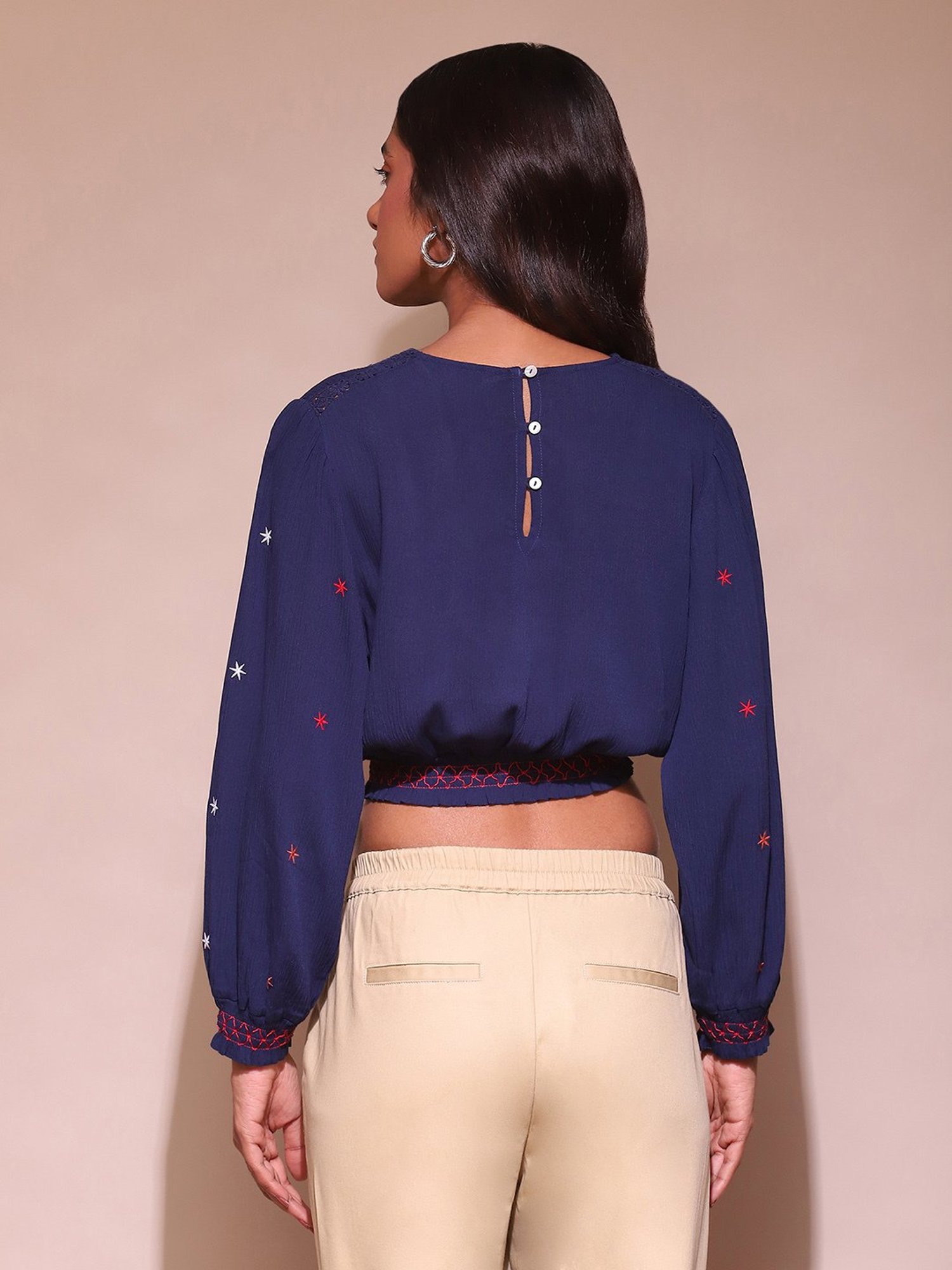 Label Ritu Kumar Navy Embroidered Crop Top