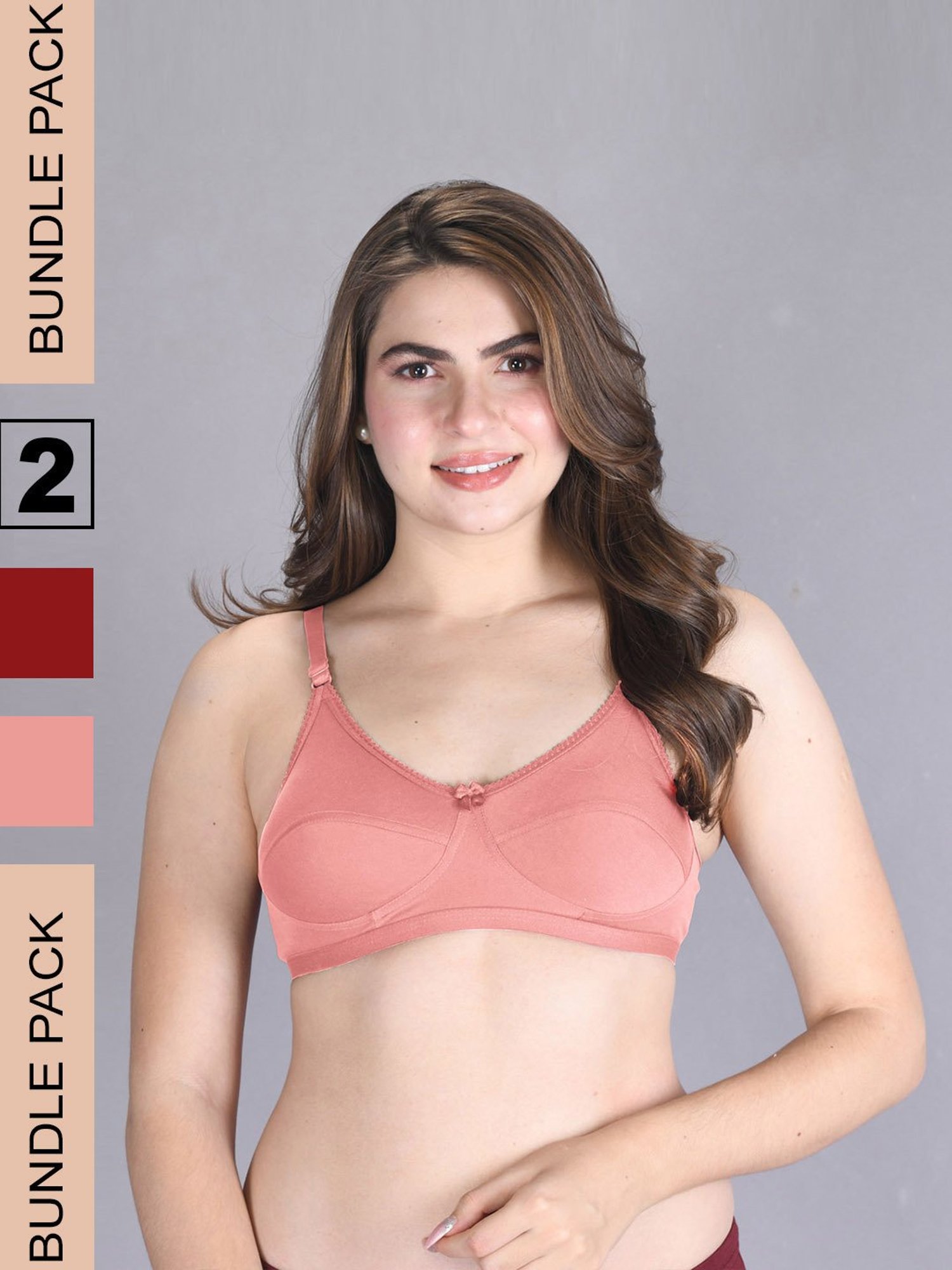 Lux Venus Peach & Red Full Coverage Non-Wired Bra With Adjustable Strap - Pack of 2