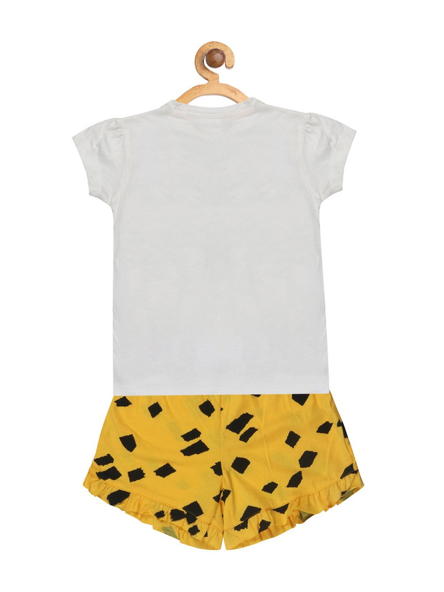 Lazy Shark Kids White & Yellow Printed  Top with  Shorts