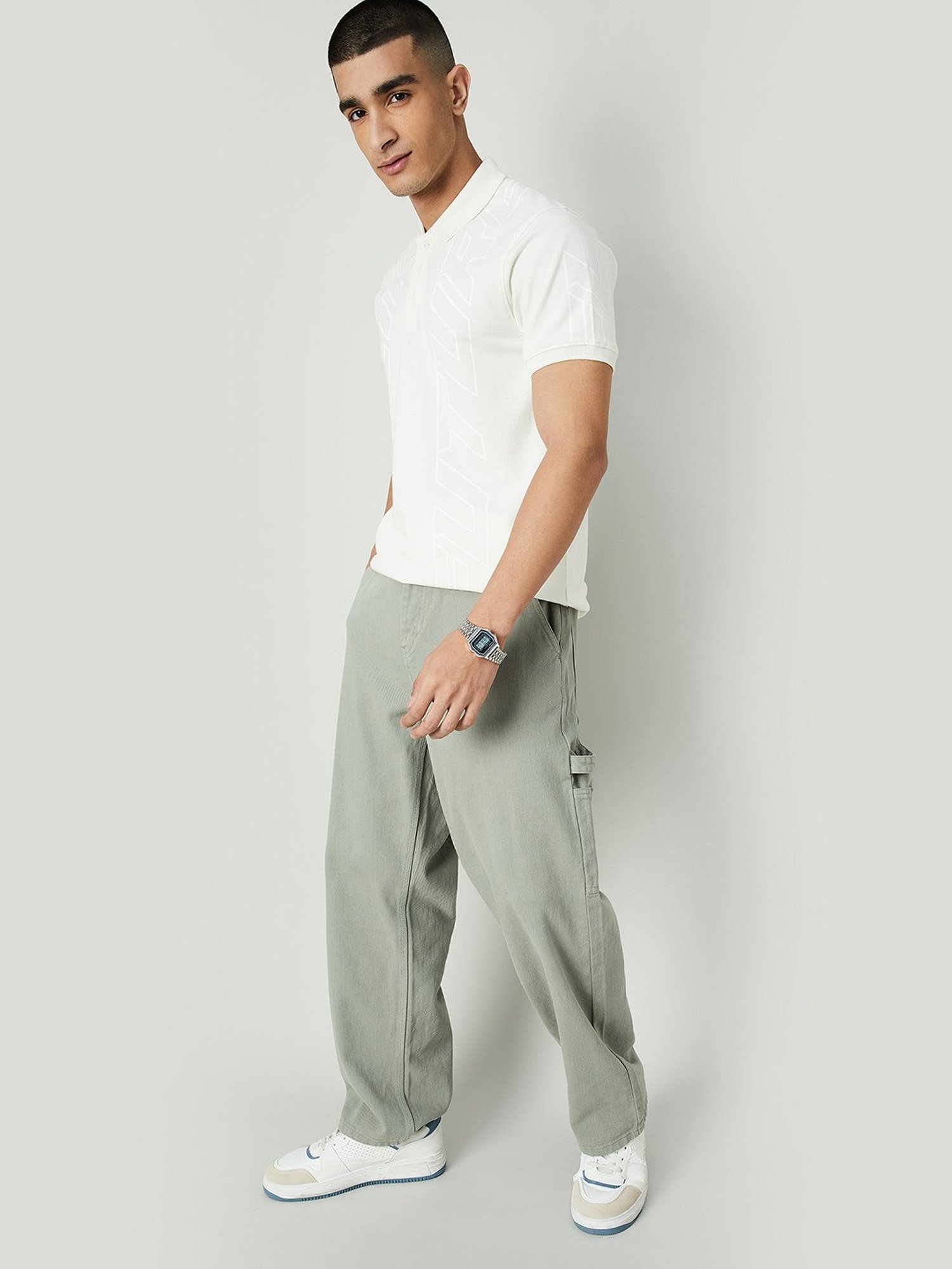 Forca by Lifestyle Off White Regular Fit Printed Polo T-Shirt