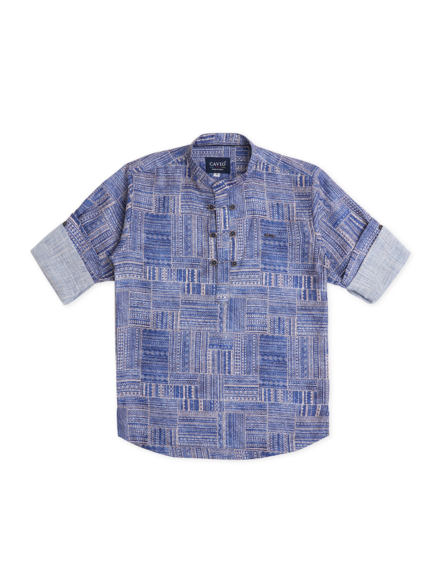 Cavio Kids Blue Printed Full Sleeves Shirt