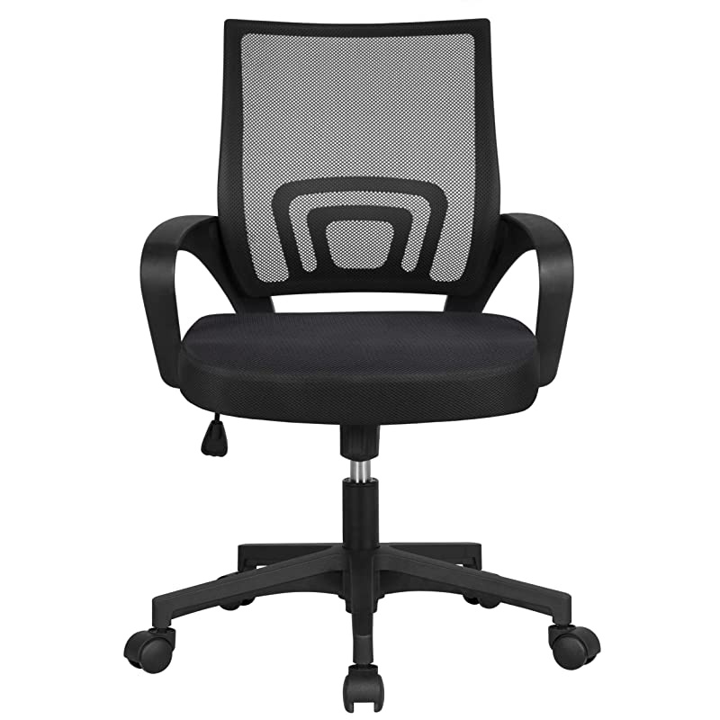 Office Chair Ergonomic Computer Chair Mid Back Mesh Desk Chair Lumbar Support Modern Executive Adjustable Stool Rolling Swivel Chair Black
