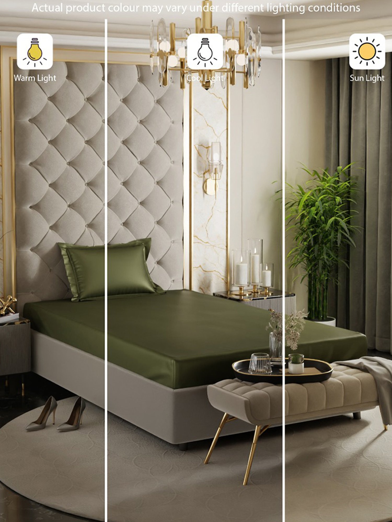 Stoa Paris Olive Green 300 TC Polyester Single Fitted Sheet with 1 Pillow Cover