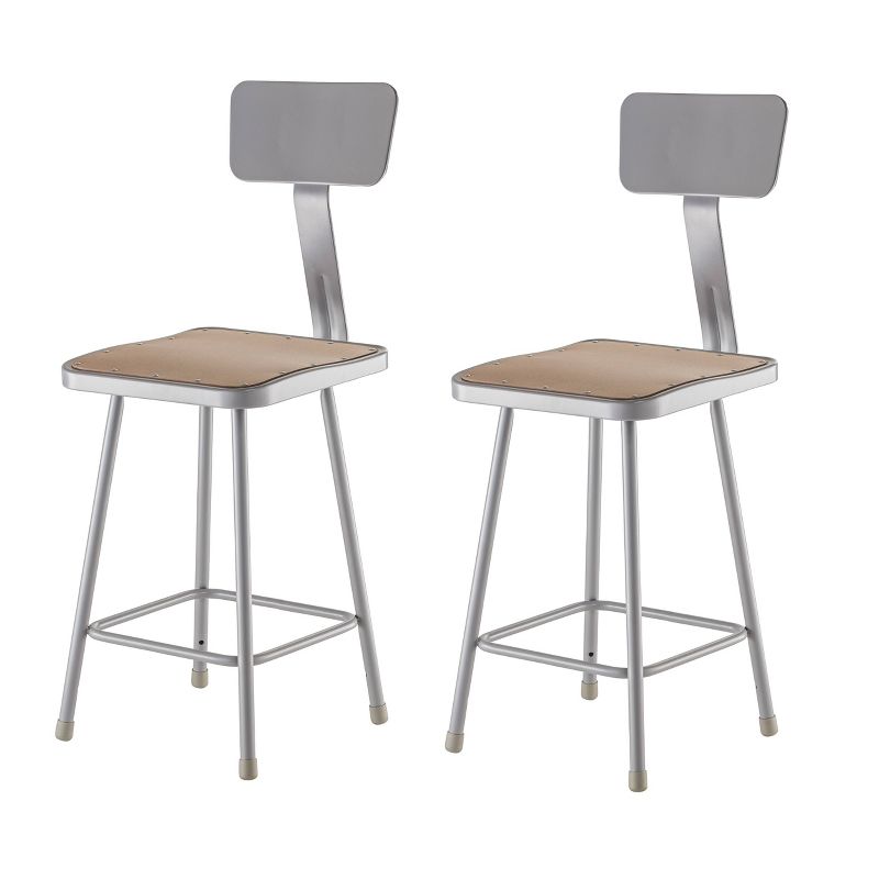 2pk 24" Heavy Duty Square Steel Counter Height Barstool with Backrest Gray - Hampton Collection