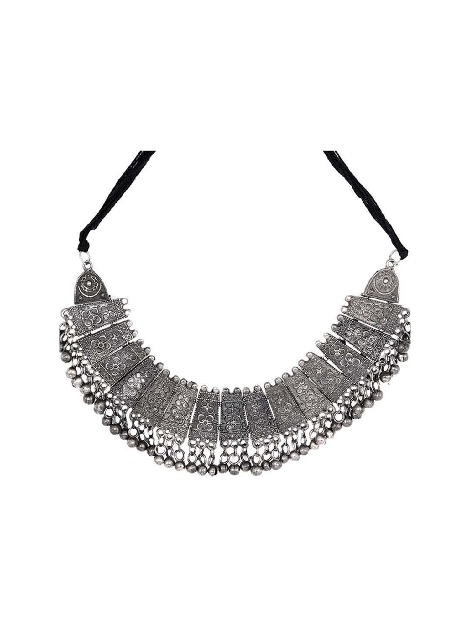 Teejh Mihira Silver Oxidized Choker Necklace & Earrings Set