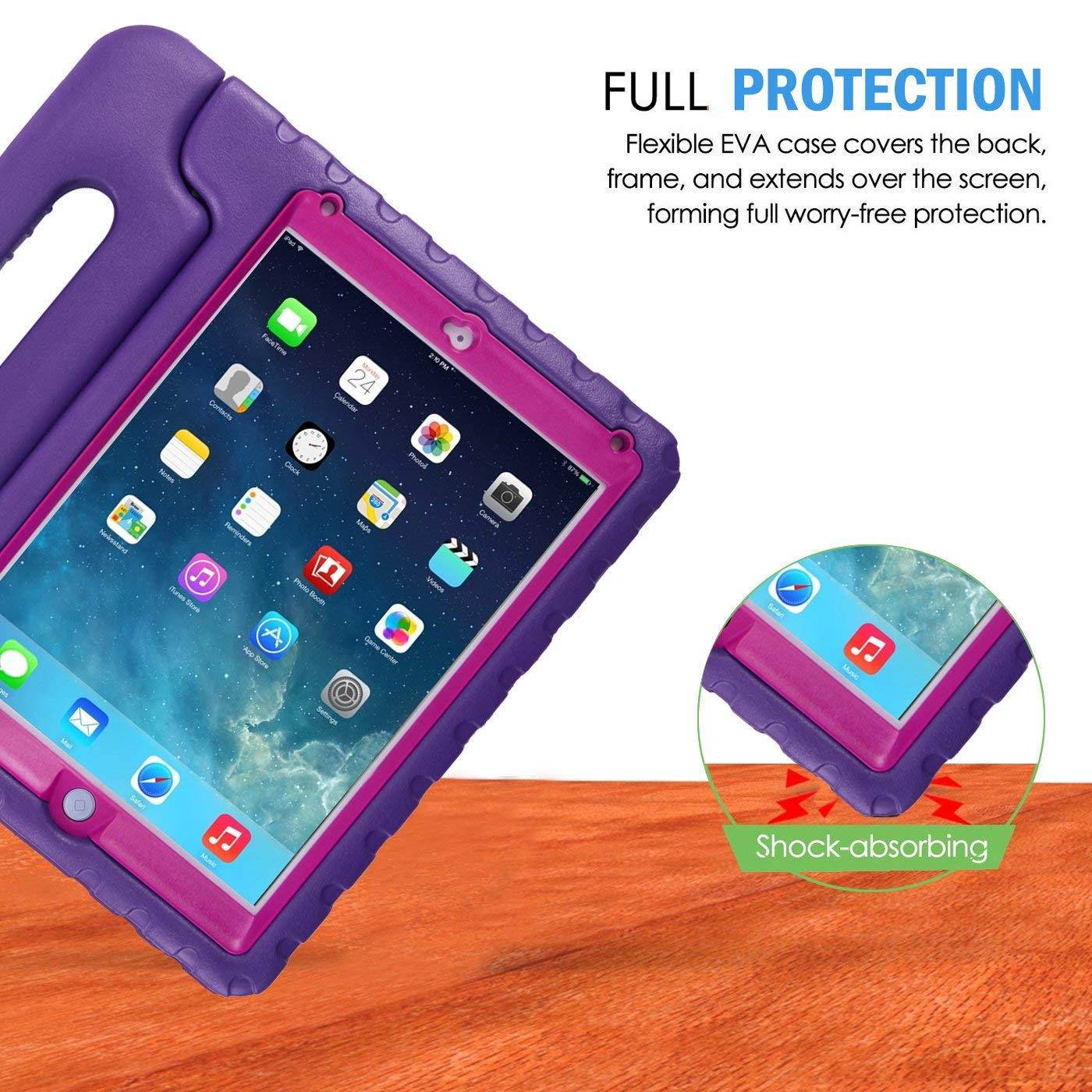 HDE Case for iPad 9.7-inch 2018 / 2017 Kids Shockproof Bumper Hard Cover Handle Stand w/ Built in Screen Protector for New Apple Education iPad 9.7 Inch (6th Gen) / 5th Generation iPad 9.7 Purple Pink