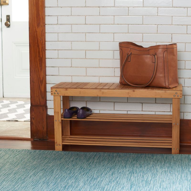 Household Essentials 2 Tier Shoe Storage Bench Bamboo