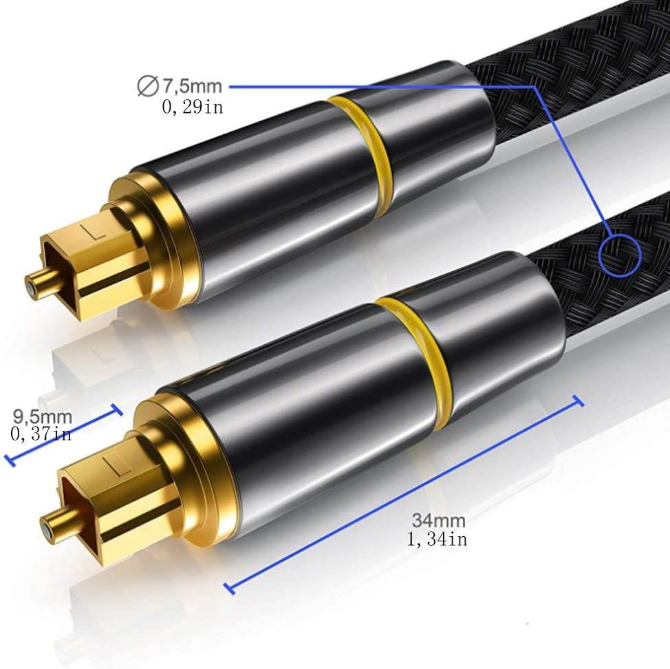 Digital Optical Audio Toslink Cable 5ft(1.5m) JYFT S/PDIF Port 24K Gold Plated Connectors for Home Theater Sound Bar TV PS4 Xbox Playstation
