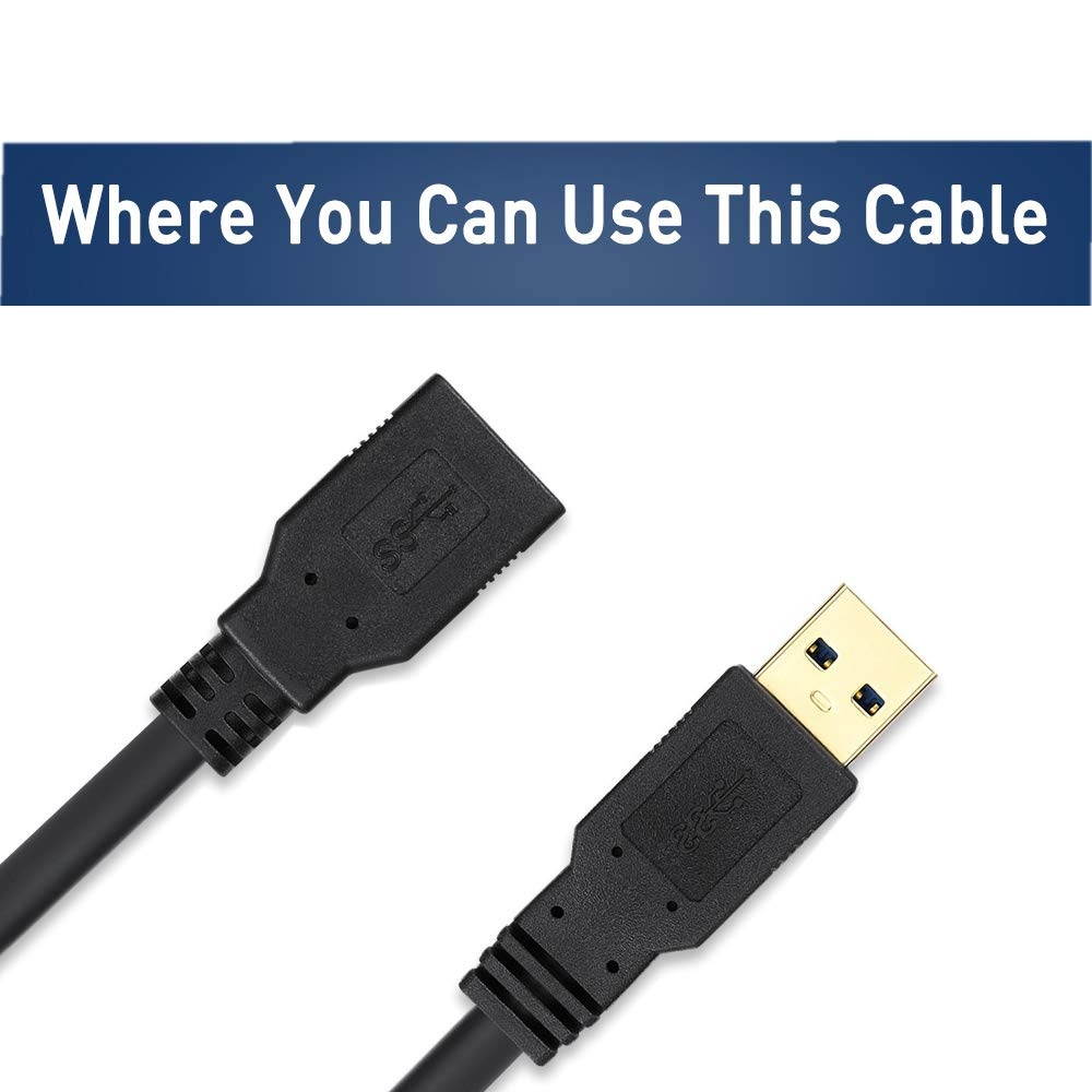 USB 3.0 Extension Cable 15 FT USB Extender Cable 15 FT Type A Male to A Female SuperSpeed Extension Cord (15FT Black)
