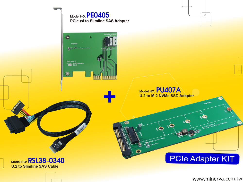 Innocard PCIe x4 to Slimline SAS Adapter & U.2 to Slimline SAS Cable with U.2 to M.2 NVMe SSD Adapter KIT