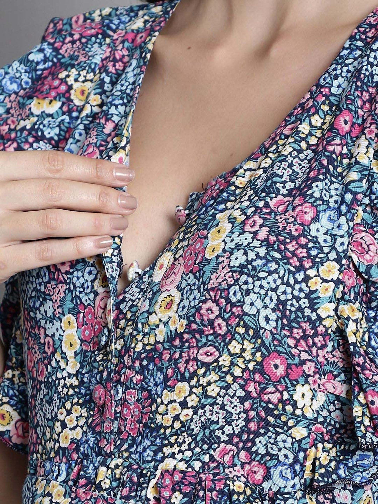 Moms Maternity Blue Floral Print Maternity Dress