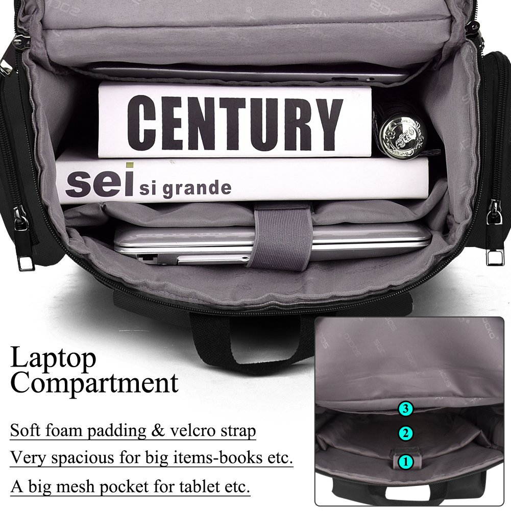 SOCKO 18.4 Inch Laptop Backpack, Anti-tear Water-resistant Luggage Travel Knapsack Rucksack Backpack Hiking Bag Student College Backpack for 18-18.4 Inch Laptop Notebook Macbook Computer,Black