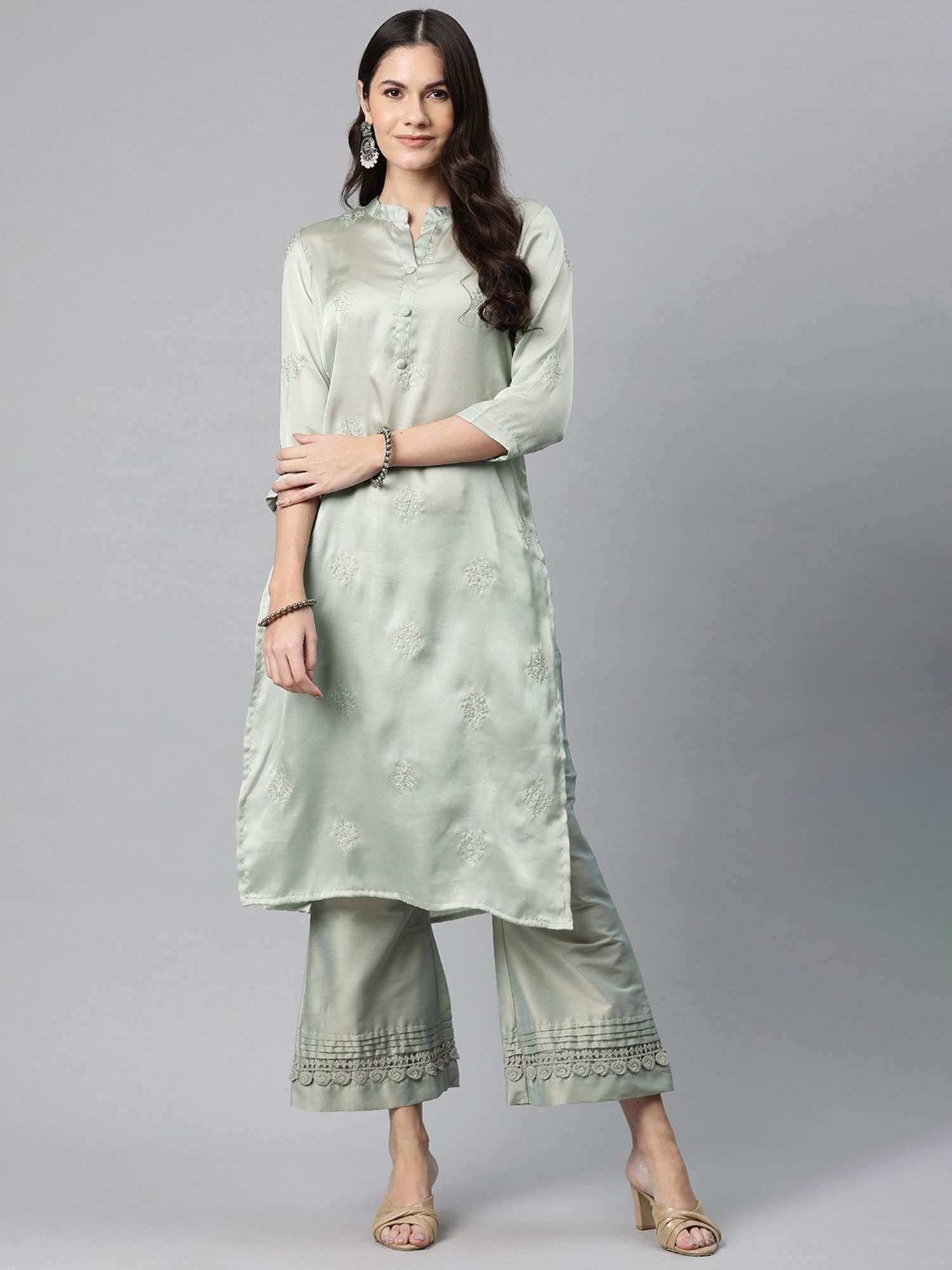 READIPRINT FASHIONS Grey Embroidered Straight Kurta