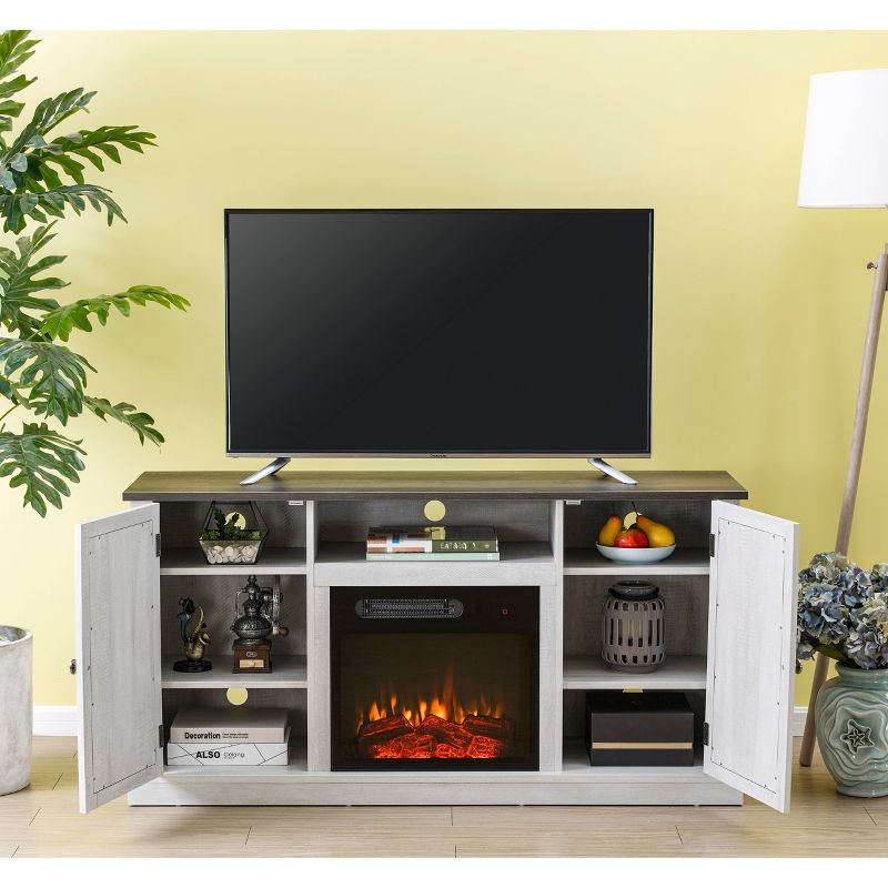 54" TV Stand For TVs up to 60" with Electric Fireplace Saw Cut Off White - Home Essentials
