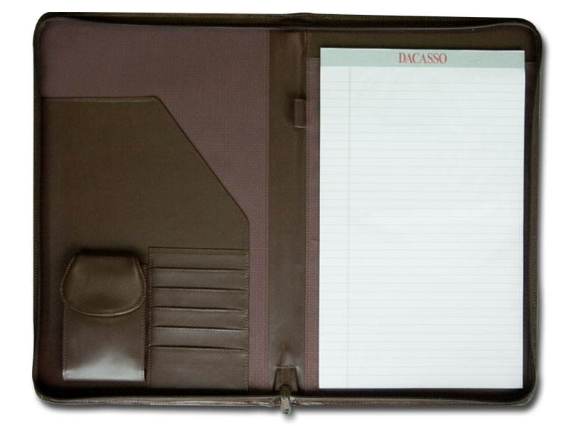 E3403 Legal Size Zip-Around Portfolio Chocolate Brown Leather