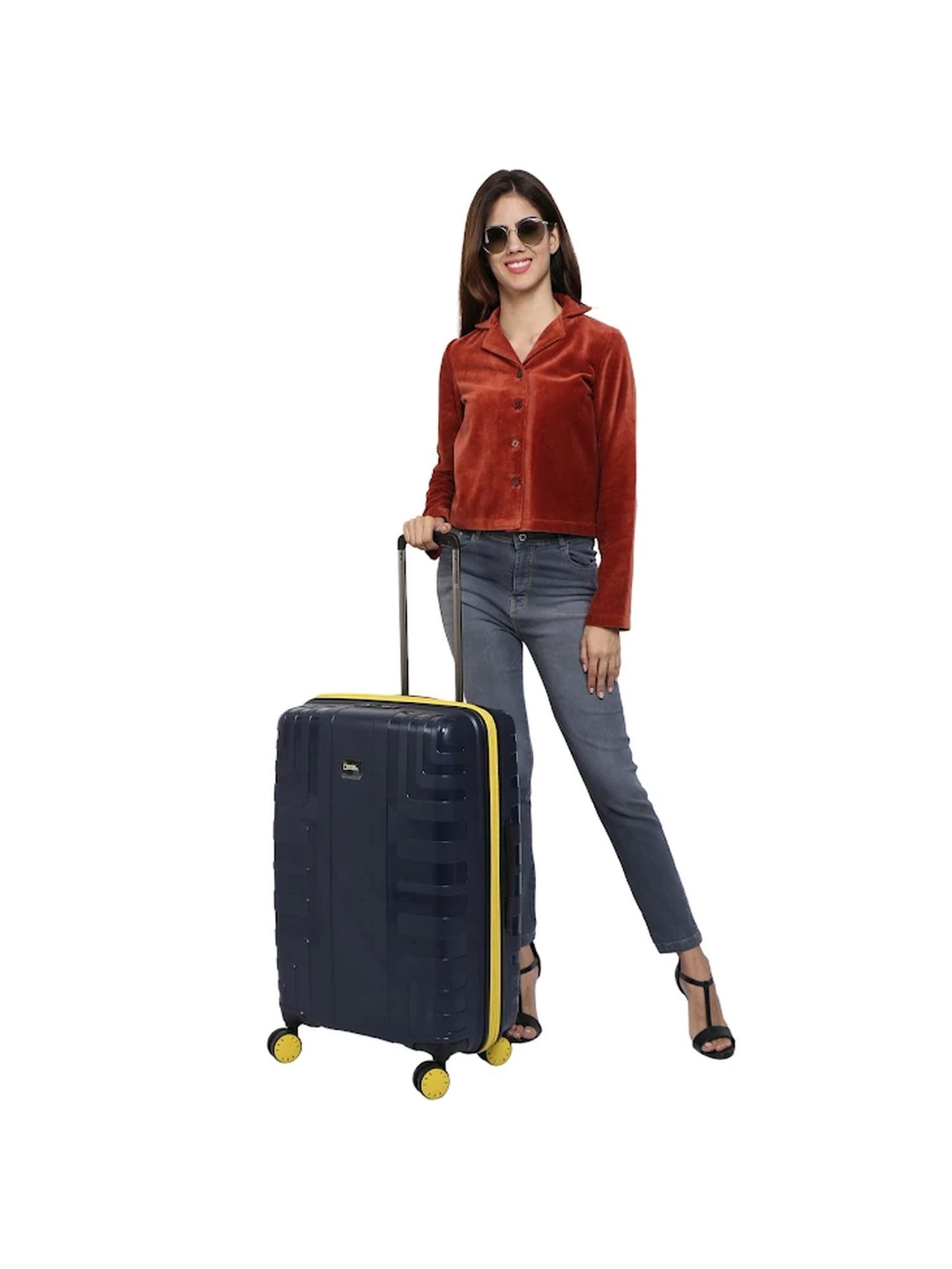 National Geographic Gibraltar Navy Medium Hard check In Trolley - 24 Inch