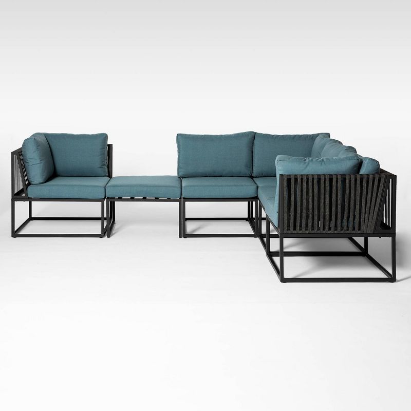 6pc Outdoor Cord Modular Sectional - Blue - Saracina Home